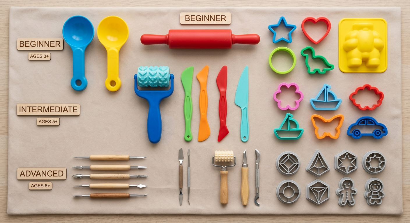 Kinetic sand tools organized by child skill level