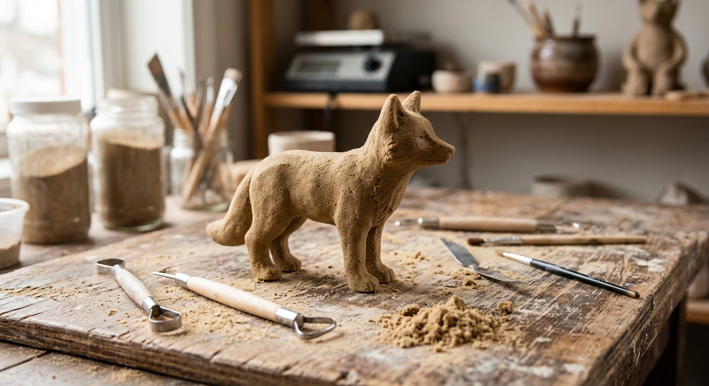 Freestanding miniature sculpture made from moldable sand