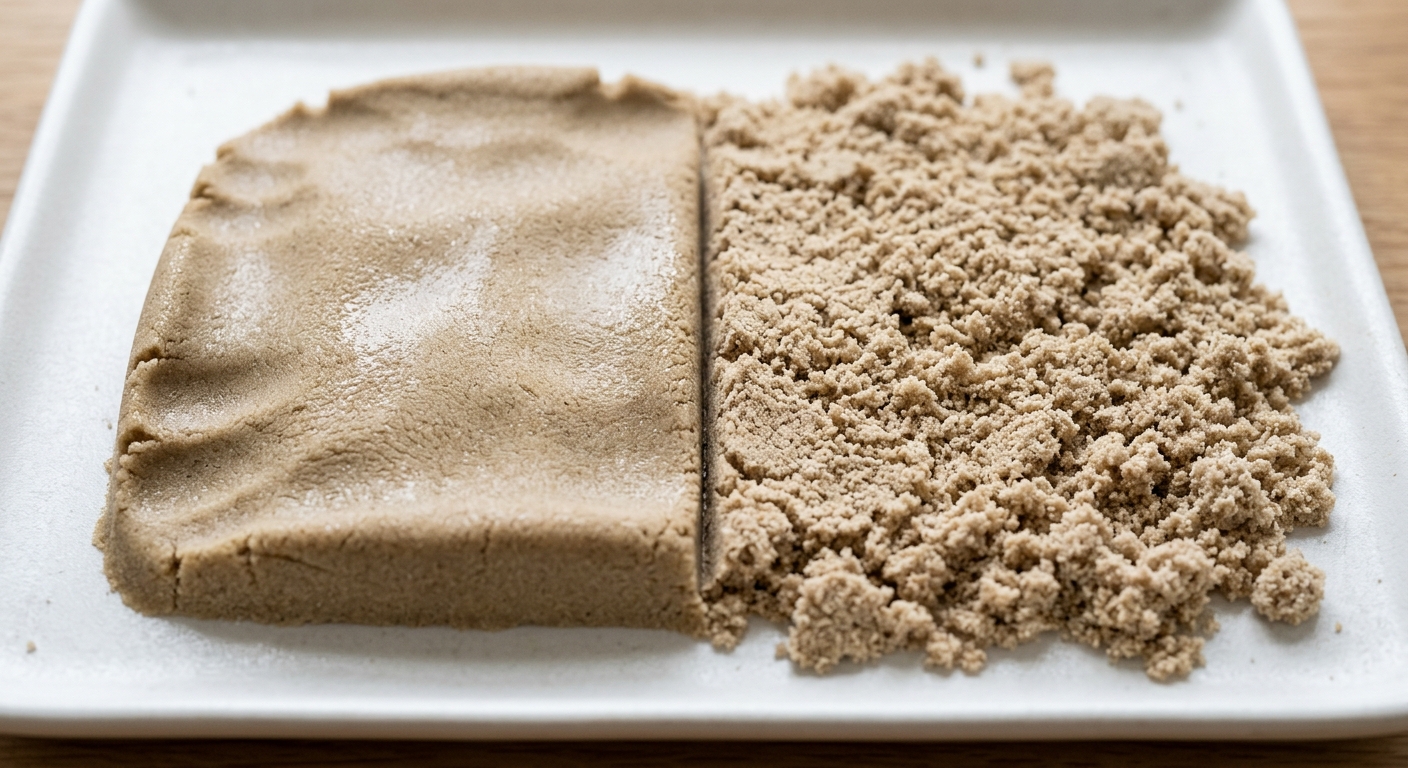 Comparison of smooth moldable sand versus crumbly dry sand texture