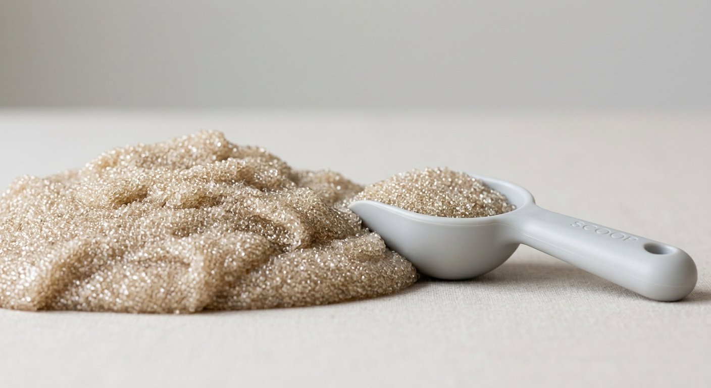 Close-up of smooth glass bead moldable sand texture used in sensory play